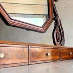 Antique Eastlake Victorian Carved Walnut Marble Top Dresser Chest Washstand With Mirror Vanity Bu thumbnail 9