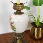 Vintage Porseleinen Lamp Met Bloemen En Messing Voet Rozen thumbnail 7