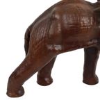 Vintage Olifant Met Slagtanden Papier Mache Bruin Leder Beeld Sculptuur thumbnail 9