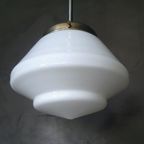 Vintage Art Deco Glazen Conische Hanglamp / Schoollamp thumbnail 2