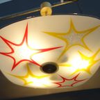 Ceiling Lamp By Inva In White Glass Red And Yellow Stars 1960S thumbnail 3