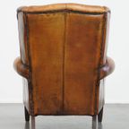 Comfortabele Vintage Oorfauteuil Gemaakt Van Karakteristiek Schapenleer thumbnail 7