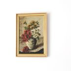 Vintage Schilderij Vaas Met Bloemen Olieverf Op Linnen, J. Vos thumbnail 3