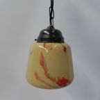 Art Deco Hanglamp Met Gemarmerde Glazen Kap thumbnail 9