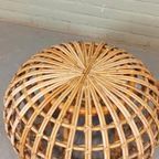 Vintage Riet Rotan Poef Ottoman Voetstoel, Rond thumbnail 9