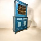 Brocante Blauwe Kast / Vitrinekast thumbnail 4