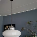 Art Deco Hanglamp In Gispen Style Met Wit Opaline Glazen Kap. thumbnail 4