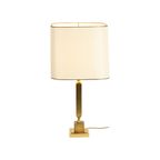 Koperen Hollywood Regency Tafellamp Met Witte Kap Messing Goud thumbnail 5