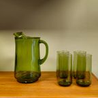 Vintage Karaf Waterkan Waterglazen Glazen Lime Groen Green Glazen thumbnail 19