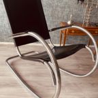 Vintage Italian Steel And Leather Rocking Chair Attributed To Fasem, 1970S thumbnail 14