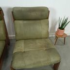 Groen Leren Stoel Met Eiken Hout Vintage Fauteuil thumbnail 16