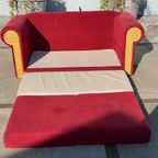 Rieten Bank Vintage Design Rood Bordeaux Rode Stof Opvouwbaar Bedbank thumbnail 15