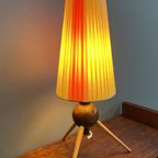 Table Lamp In Yellow And Red Ribbon, Wood Tripod Base 1950S thumbnail 12