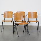 Set Van 4 Leuke Vintage Jaren ’60 Dutch Design Marko School/Kantine/Eetkamerstoelen Met Armleunin thumbnail 2