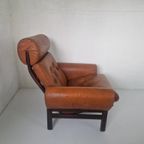 Vintage Deense Fauteuil Cognag Leer thumbnail 6