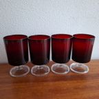 4 Vintage Robijnrood Wijn Glazen Cavalier Luminarc Frankrijk thumbnail 7