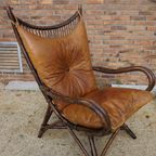 Vintage Rotan/Bamboe Lounge Chair Met Leren Kussens, Jaren 60, Togeschreven Aan Rohé Noordwolde thumbnail 7