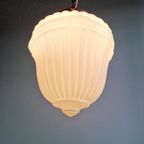 Art Deco Hanglamp In Geperst Gegoten Wit Opaline Glas thumbnail 5