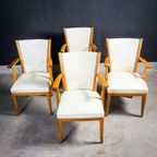 Eikenhouten Stoelen – Wit Vinyl Bekleed – Toegeschreven Aan Pander – 1950 thumbnail 5