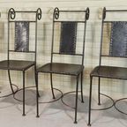Set Van 4 Vintage Ijzer En Leer Stoelen, Zwart thumbnail 3
