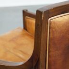 Mooie Cognac Kleurige Schapenleren Art Deco Design Fauteuil/ Armchair Gecombineerd Met Hout thumbnail 5