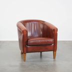 Strakke, Luxe, In Goede Staat Verkerende Oxblood Rode Rundleren Clubfauteuil thumbnail 2