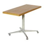 Vintage Salontafel Bijzettafel Houten Blad Chroom Wielen 90Cm thumbnail 7
