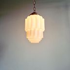 Art Deco-Hanglamp, Type Skyscraper, Wit Opaline thumbnail 7