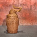 Vintage Boho Elephant Wicker Rattan Storage Box In Da Style Of Mario Torres thumbnail 4