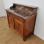 Vintage Frans Dressoir Commode, Ladekast Badkamermeubel Met Marmer Blad 510 thumbnail 9