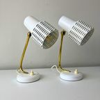 2x Vintage Tafel- Of Nachtlampjes Van Wit Metaal, Messing thumbnail 2