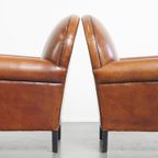 Set Van Twee Stoere Vintage Schapenleren Art Deco Stijl Design Fauteuils thumbnail 3