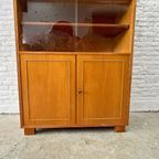 Vintage Hoge Kast - Licht Hout - Met Vitrine En Deurtjes thumbnail 6