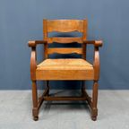 Set Van Twee Hollandse Eikenhouten Armstoelen Met Biezen Zitting thumbnail 15
