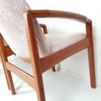3 Vintage Deense Teakhouten Stoelen Roze Ribstof Nieuwe Stof thumbnail 9
