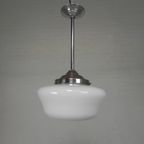 Art Deco Hanglamp Met Witte Kap, Jaren 30 thumbnail 2