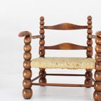 Set Of Oak And Rush Bobbin Armchairs Attributed To Charles Dudouyt, 1940S thumbnail 3