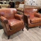 2 X Stoere Industriële Chesterfield Tub / Club Fauteuils In Generfd Vintage Cognac Leder Hampshir thumbnail 2