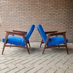 Set Vintage Deense Fauteuils Jaren 60 Ribstof Blauwe Stoelen thumbnail 9