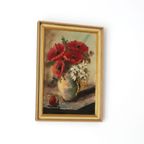 Vintage Schilderij Vaas Met Bloemen Klaprozen Olieverf Op Linnen, J. Vos thumbnail 2
