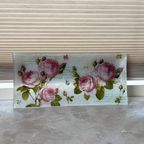 Vintage Glazen Schaal Serveerschaal Met Bloemen Rozen thumbnail 5