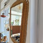Grote Conische Rotan Riet Spiegel Vintage thumbnail 3