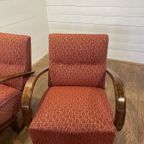 Set Van 2 Rode Relaxstoelen Van J. Halabala Voor Thonet Met Originele Bekleding thumbnail 9