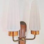 Vintage Wandlamp Deens Teak Hout Messing Melkglas ‘60 thumbnail 3