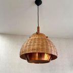 Prachtige Vintage Plafondlamp Van Rotan En Koper. thumbnail 2