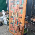 Kleurrijke Eettafel Gemaakt Van Sloophout Afm. 180 X 90cm En thumbnail 3