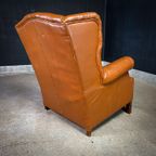 Vintage Cognac Schaapsleren Wingback Oorfauteuil thumbnail 8