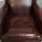 Mooie En In Goede Staat Verkerende Klassieke Donkerbruine Schapenleren Design Fauteuil/ Armchair thumbnail 12