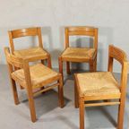Set Van 4 Vintage Design Hout En Riet Eetkamerstoelen thumbnail 12