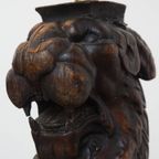 Set Van 2 Prachtige Unieke Handgesneden Antieke Houten Staande Lampen Met Leeuwenkoppen thumbnail 9